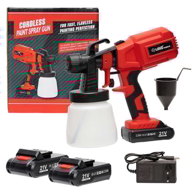 Pistol de vopsit pe acumulator LIDUO IZ-CSG-21V, 21V, Li-Ion, volum bidon 800ml, debit maxim 600 ml/min, 2 acumulatorI 2 Ah si incarcator inclus in pachetul de livrare