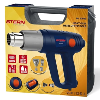 Suflanta cu aer cald, Stern HG2000B, 2000 W, 3 trepte de caldura, 600°C temperatura maxima, 500 l/min debit aer, 4 duze, valiza transport