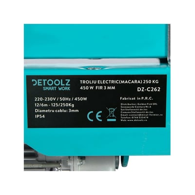 Electropalan / troliu electric, Detoolz DZ-C262, 125 / 250 Kg , 450 W, 12 / 6 m