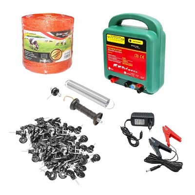Kit complet gard electric 12/220V 6.5 Joule lungime fir 1000m, 100 izolatori Britmann