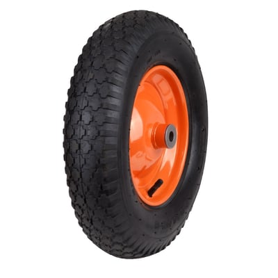 Roata roaba cu camera, janta metalica 3.50-8, ax subtire 16 mm, portocaliu