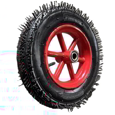 Roata roaba cu camera 3.50-8, ax 20 mm, rulment, janta metalica rosie model spite