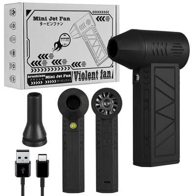 Suflanta aer portabila, brushless, indicator baterie, turbo fan, 130000 RPM, 3 trepte de putere, baterie 5000 mAh, negru