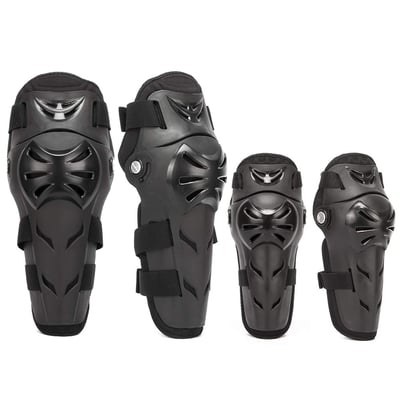 Set protectii moto, genunchere si cotiere, prindere Velcro, benzi elastice, ventilate, culoarea neagra