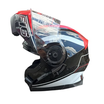 Casca moto flip up cu ochelari de soare, Model Negru / Rosu / Alb, marimea L (59-60)