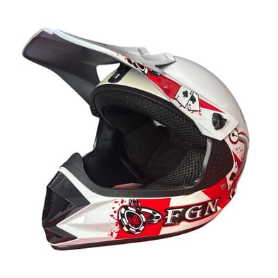 Casca cross Atv, Enduro FGN, culoare alb/rosu, marimea XL (61-62)