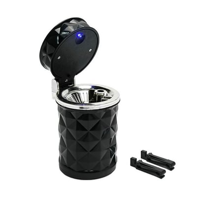 Scrumieră auto LED, cu opțiune de prindere pe grila de ventilație sau în suportul de pahar