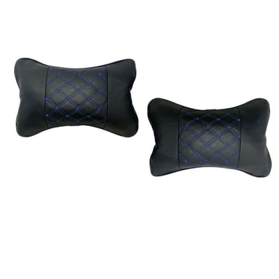 Set 2 pernute tetiere auto, piele ecologica, negru/albastru