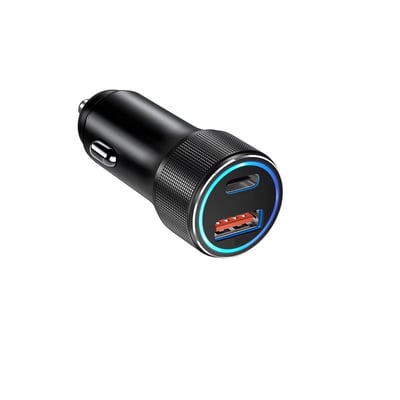 Incarcator auto PowerDelivery 20W, super charge 22.5W, 1 USB-A + 1 USB-C 42.5W, smart chip, protectie baterie, indicator led 12-32v, negru