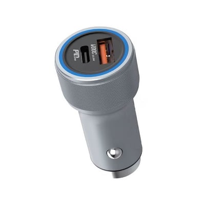 Incarcator auto PowerDelivery 20W, super charge 22.5W, 1 USB-A + 1 USB-C 42.5W, smart chip, protectie baterie, indicator led 12-32v, gri