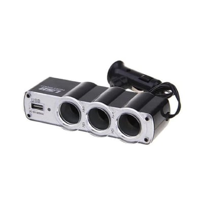 Adaptor priza auto, 60W, 3 x Soclu, cu USB, lungime cablu 70cm