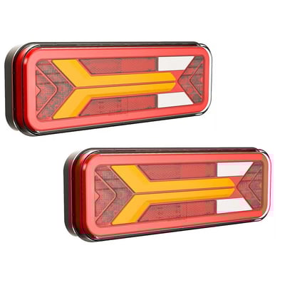 Set 2 lampi spate camion, remorca, trailer, cu led, tensiune 12-24V, IP66, functie pozitie / ceata / marsarier / semnalizare dinamica, stop frana, 283 x 100 mm