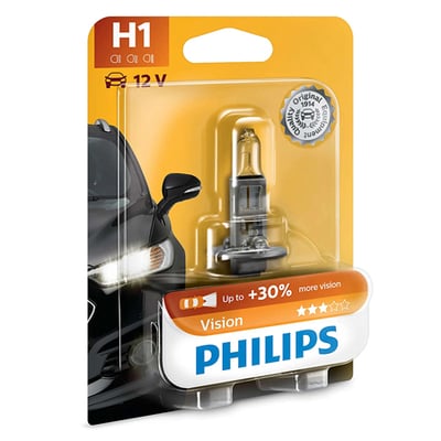 Bec auto cu halogen pentru far, Philips Vision H1, +30%, 12V, 55W