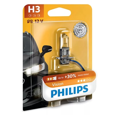 Bec auto cu halogen pentru far, Philips Vision H3, +30%, 12V, 55W