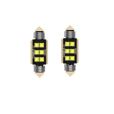 Set 2 becuri led auto, pentru numar inmatriculare, portbagaj, plafoniera, c5w, 12V, 39mm, 6 led canbus, alb