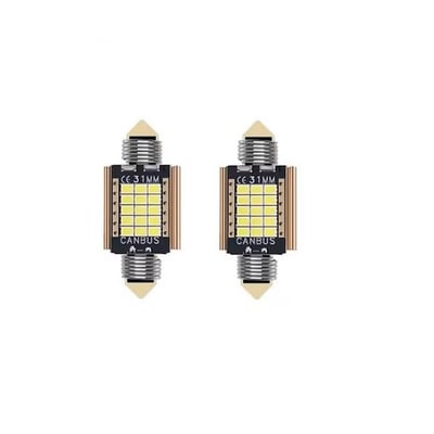 Set 2 becuri led auto, pentru numar inmatriculare, portbagaj, plafoniera, c5w, 12V, 31mm, 15 led canbus, alb