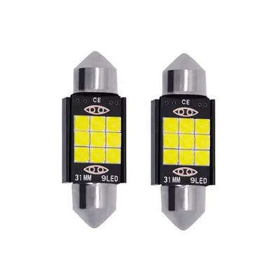 Set 2 becuri led auto, pentru numar inmatriculare, portbagaj, plafoniera, c5w, 12V, 31mm, 9 led canbus, alb	