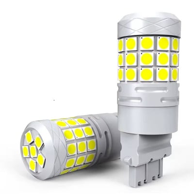 Set 2 becuri auto, led t20 cu lupa, 120w, 10000lm, 6000k, 12v, 42 smd, 2 faze, alb