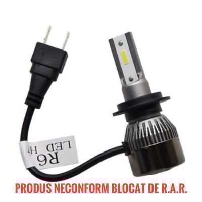 Set 2 LED-uri Auto H7 Black Edition, 80 W, 8000 Lumeni, 6000 K, R6, SLIM