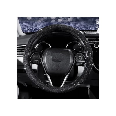 Husa Volan, Imitatie Piele Si Cristale Negre, Marime M, 37-39cm