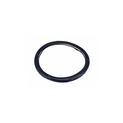 Husa volan din imitatie de piele, marime M, culoare negru, cusatura gri deschis