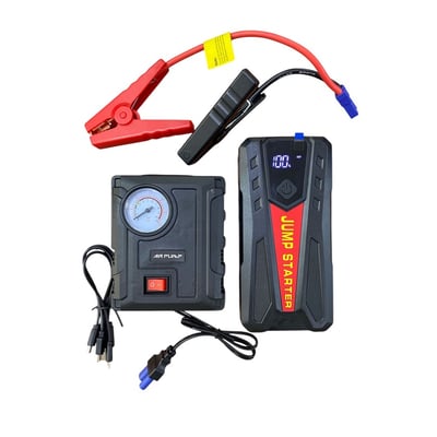 Starter Auto Portabil, 18000 mAh, 12 V, putere maxima 2000a, start 500A, Lanterna, 1X USB A, 1X USB Type-C, + compresor, Afisaj Digital