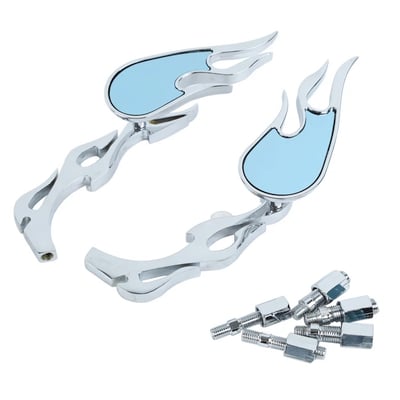 Set oglinzi moto si ATV, filet M8-M10, model flacara Chopper , culoare Crom argintiu