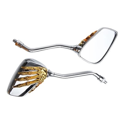 Set oglinzi moto si ATV, filet M8-M10, model retro Chopper mana schelet, culoare auriu