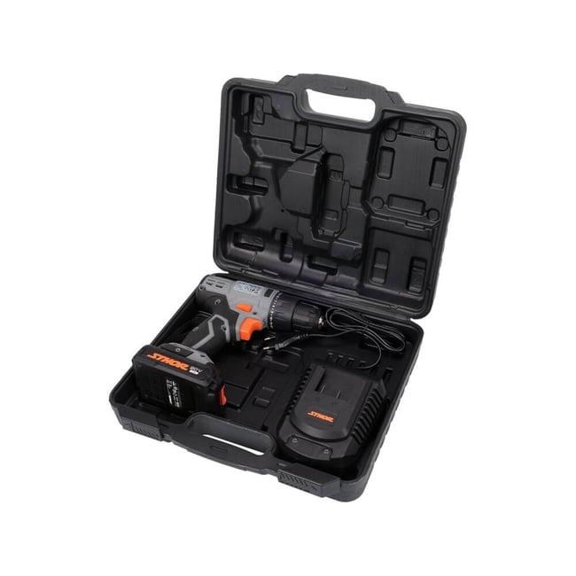 Masina de gaurit si insurubat cu percutie cu 1 acumulator, Sthor 78081, Li-Ion, 20 V, 2 Ah, 26 Nm, led iluminare, valiza plastic