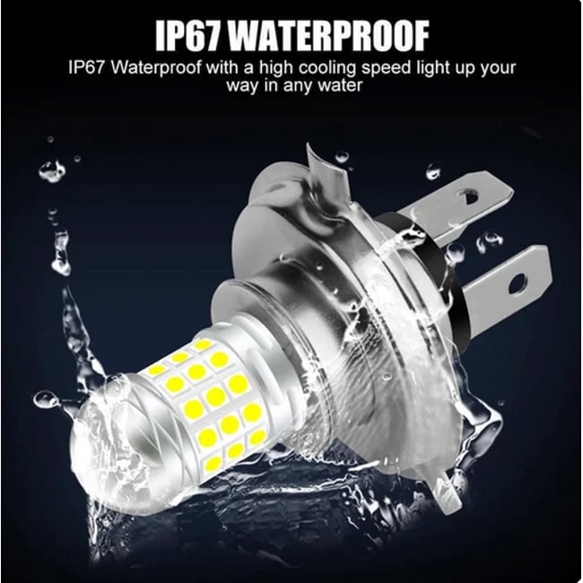 Becuri Auto LED H4 cu Două Faze Cu Lupă - 42 SMD 6000K - 10000LM - Putere 120W