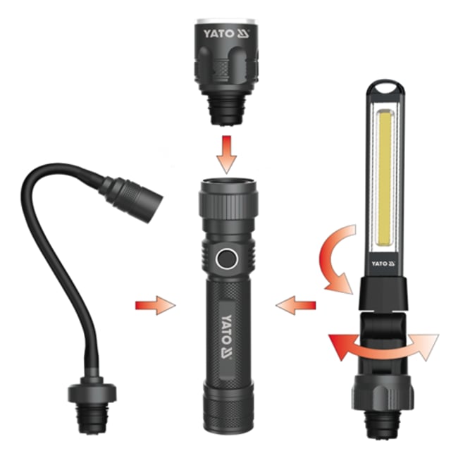 Lampa de atelier 3in1, Yato, Aluminiu/ABS, Banda LED, 380 lm, 1.5-8.5 h, IP54, Negru YT-08521