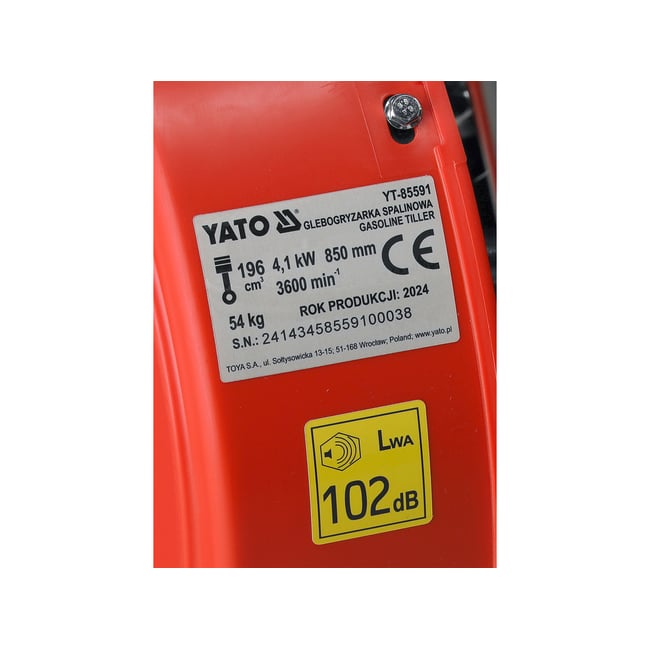 Motosapă pe benzină Yato YT-85591, 4.1 kW, 35-85 cm, motor LONCIN 196 cm³