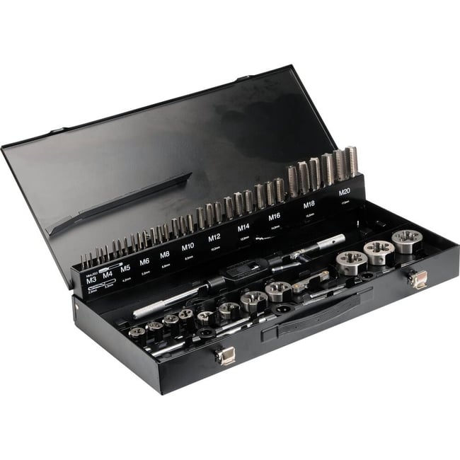 Set tarozi si filiere, Yato YT-2979, HSS, M3-M20, 56 bucati