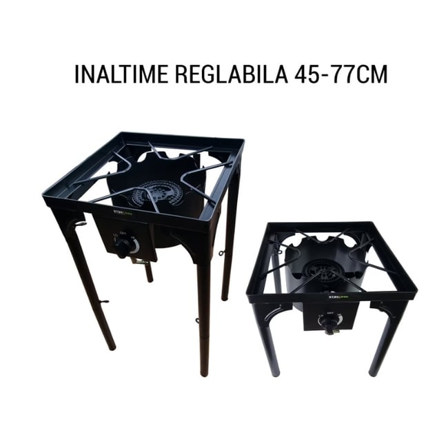 Pirostrie StarCook, reglabila pe inaltime, arzator de mare putere din fonta, picioare detasabile, zona mare de gatit