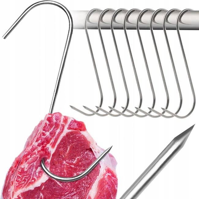 Set 5 carlige din inox pentru carne, lungime 230 mm, grosime 6 mm