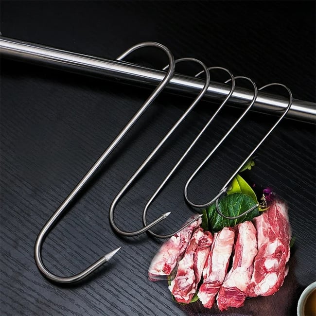 Set 5 carlige din inox pentru carne, lungime 230 mm, grosime 6 mm