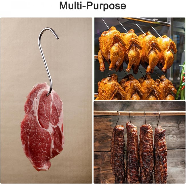 Set 5 carlige din inox pentru carne, lungime 230 mm, grosime 6 mm