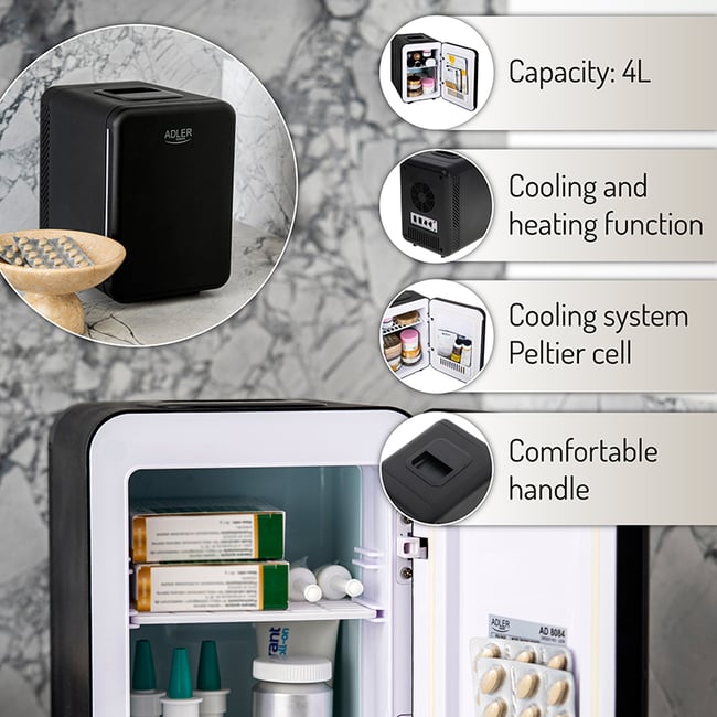 Frigider mini portabil Adler AD8084, functie de racire si incalzire, capacitate 4l, alimentare dc 12V, ac 220-240V
