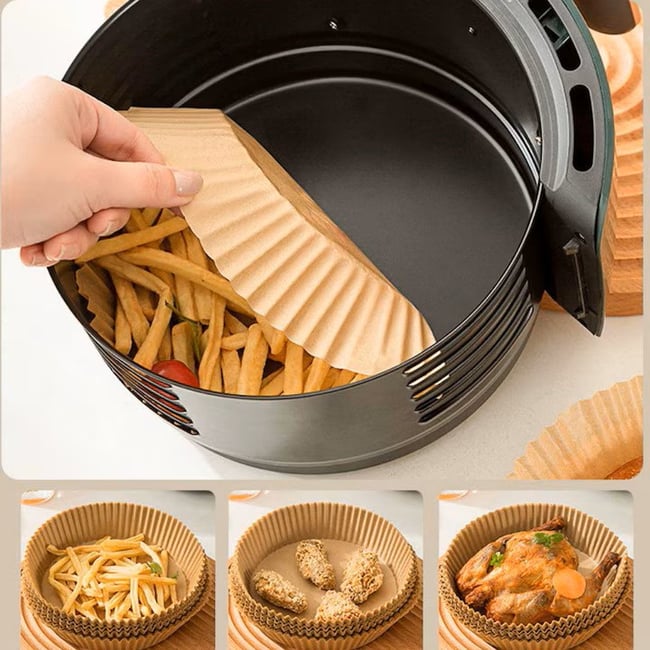 Set 100 hartii de copt sau prajit pentru airfryer, forma rotund, 20 x 4.5 cm