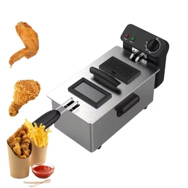 Friteuza profesionala, 2000W, 3 L, Termostat reglabil, cos detasabil, fereastra de vizualizare in capac, otel inoxidabil, gri-argintiu