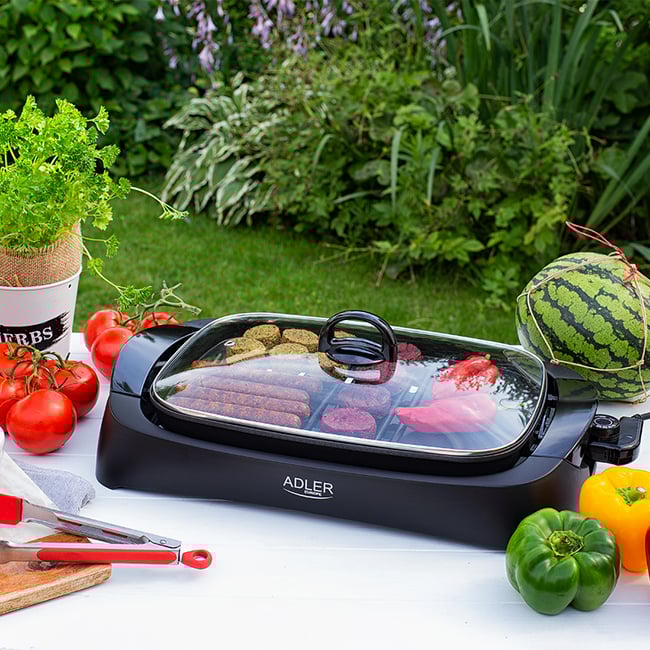 Grill electric cu capac Adler AD6610, termostat ajustabil, 3000w, negru