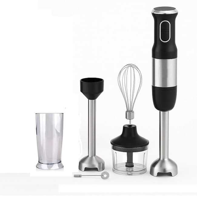 Set Blender 4 in 1, Mixer vertical profesional, 800W, lama din otel inoxidabil, functie turbo, Multifunctional, design ergonomic, accesorii Incluse