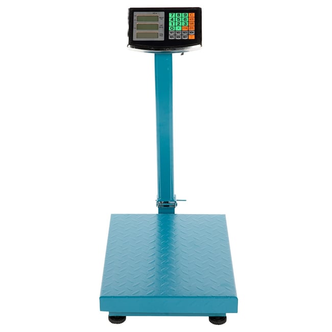 Cantar electronic comercial cu afisaj dublu, 300 Kg, platforma 40x50cm din otel striat, brat rabatabil, cu acumulator si brat rabatabil