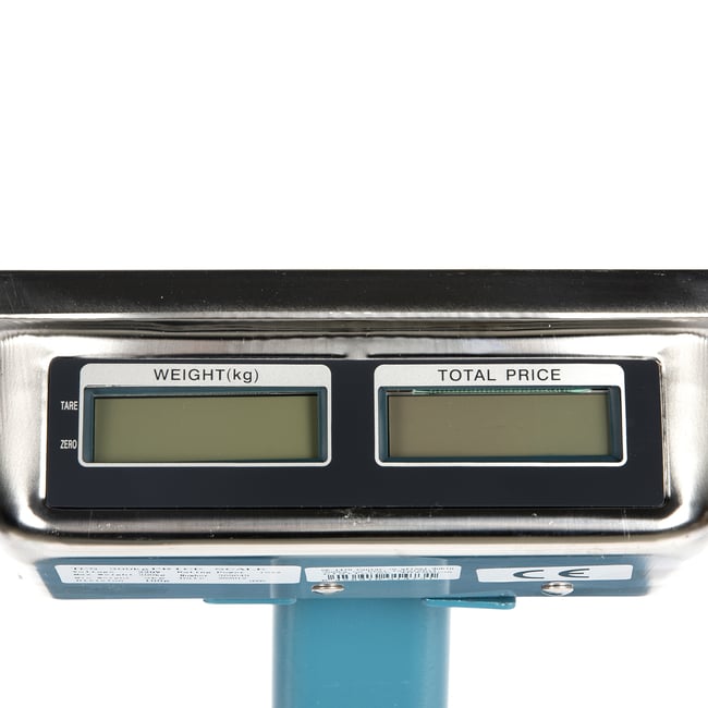 Cantar electronic comercial cu afisaj dublu, 300 Kg, platforma 40x50cm din otel striat, brat rabatabil, cu acumulator si brat rabatabil