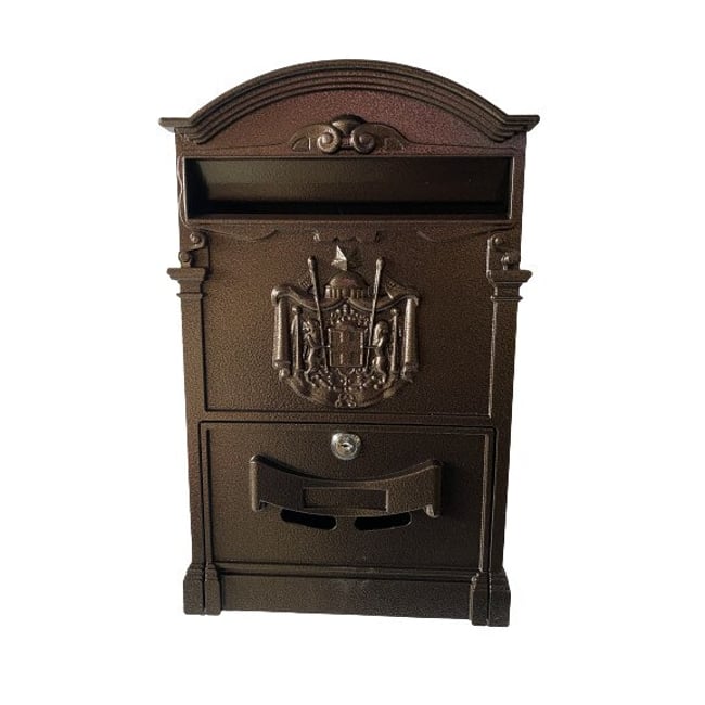Cutie postala pentru interior / exterior, tabla otel, bronz antichizat , 26 x 9 x 41 cm
