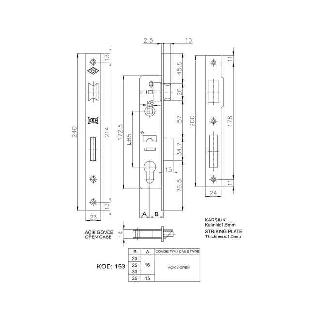 Broasca Incastrata pentru Usi din Aluminiu Kale K-153-20, 20 x 85mm