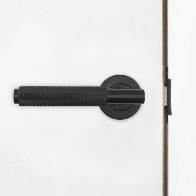 Manere tip rozeta pentru usa interior, maner la 90 de grade, material aluminiu, culoare negru mat