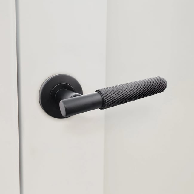 Manere tip rozeta pentru usa interior, maner la 90 de grade, material aluminiu, culoare negru mat