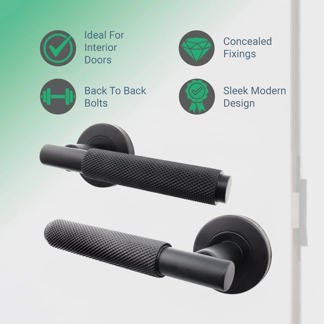 Manere tip rozeta pentru usa interior, maner la 90 de grade, material aluminiu, culoare negru mat