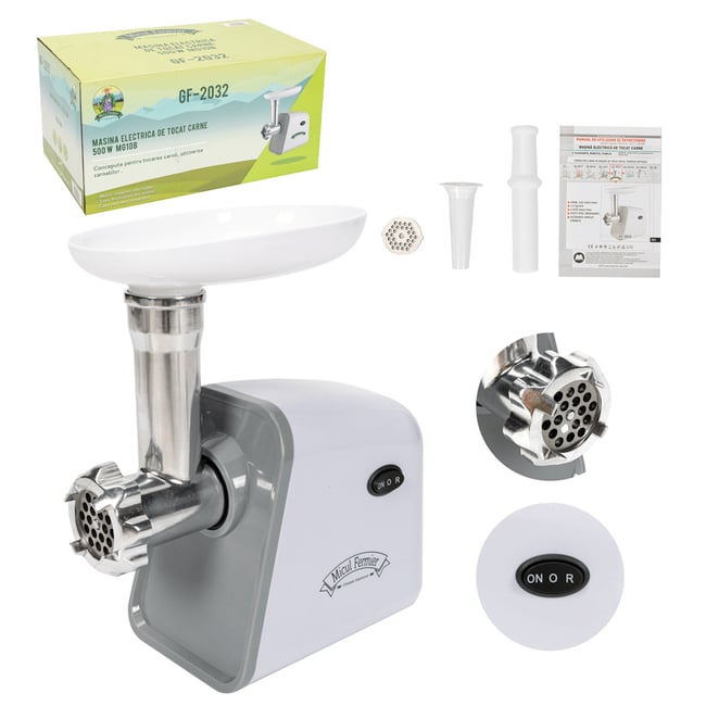 Masina de tocat carne, electrica, Micul Fermier MG10B, functie Reverse, 1.2 kg/min, 500 W, 2 site incluse